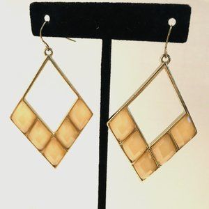 Large Diamond Shaped Dangle Hook Earrings Cream